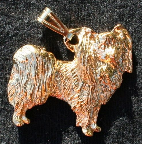 Papillon Dog 24k Gold Plated Pewter Pendant