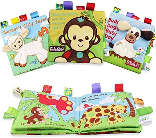 KINBON Fabric Baby Cloth Books Activity Crinkle Non-Toxic Soft Baby's First Book Early Educational Toys for Toddler Infants and Kids Gifts (Pack of 3)