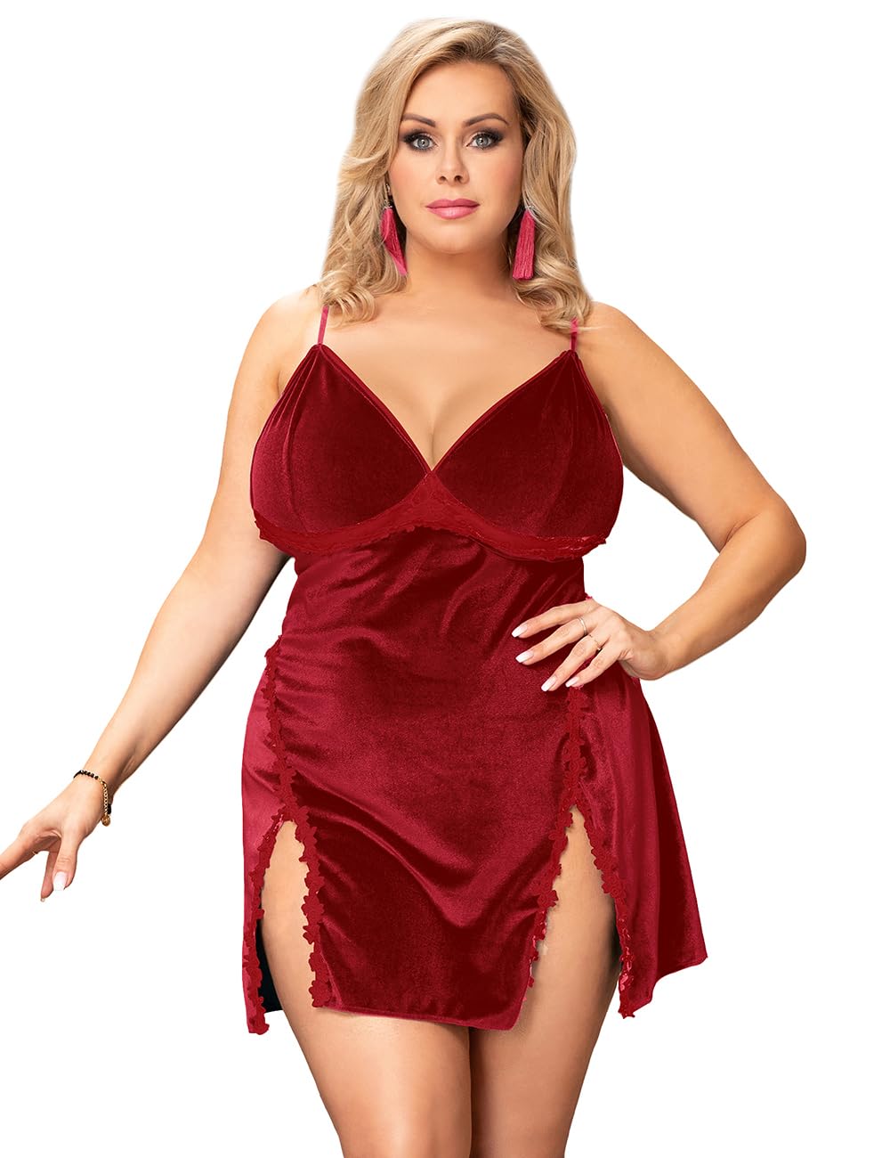 Womens Embroidered Sleepwear Lingerie (Burgundy, One Size)