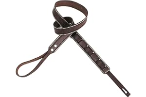 WALKER & WILLIAMS Walker And Williams M-13 Premium Handmade Hickory Brown With White Stitching Thick Grain Leather Loop End Mandolin, Mandola, Bouzouki or Uke Strap For A and F Type Mandolins