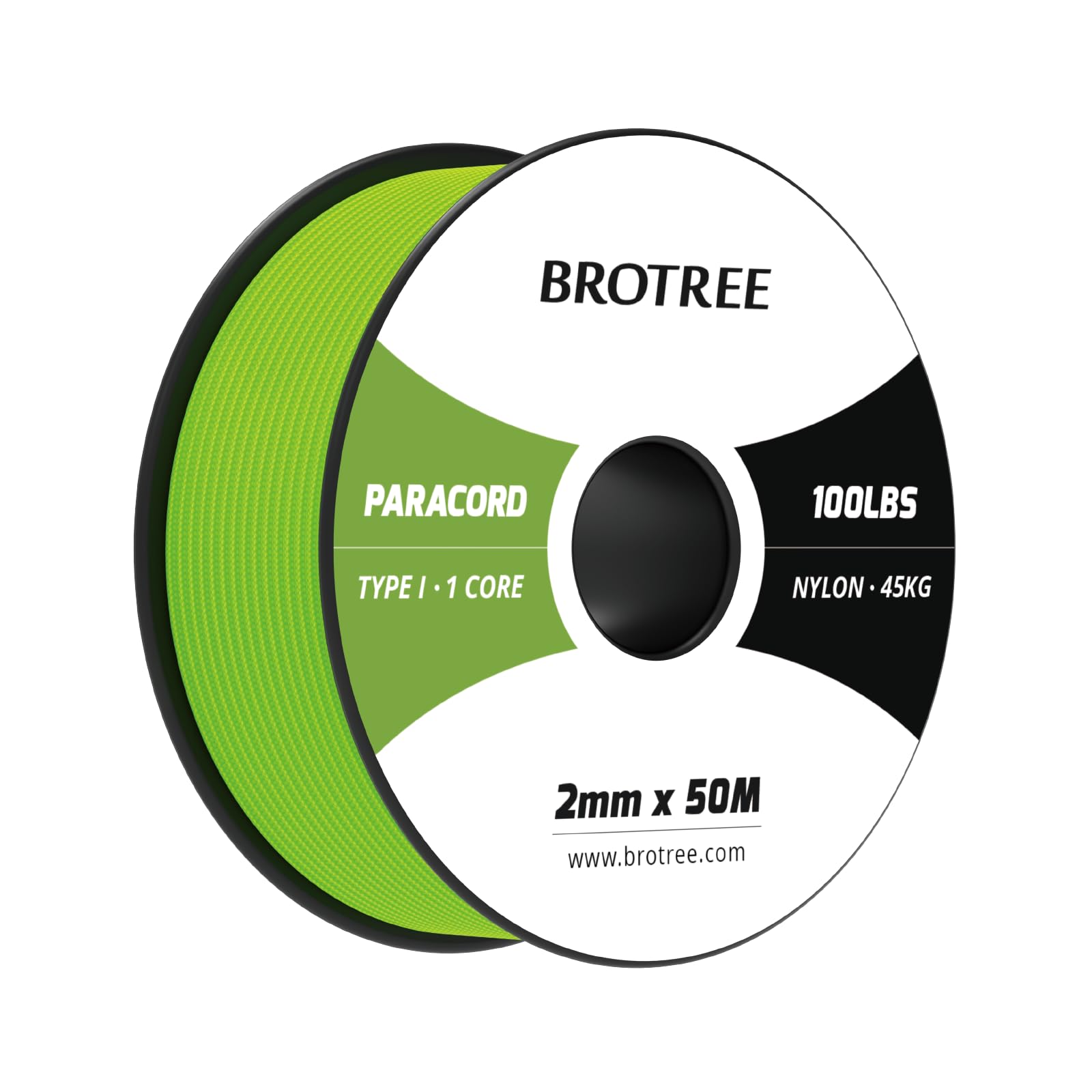 Brotree Paracord 2mm 50M 100% Nylon Rope 1 Strand Parachute Cord for Outdoor, Craft, DIY - 45kg Breaking Load (Neon Green)