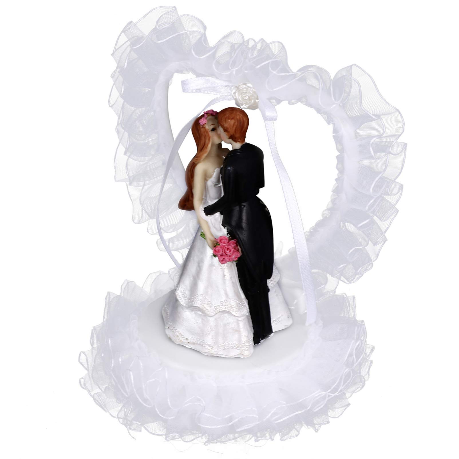 Amosfun Bride Groom Cake Topper Bride and Groom Figurines in Lace Garland Wedding Couple Figure Wedding Engagement Party Decorations for Valentines Day Party Cake Decor Supplies
