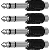 CESS 6.35mm 1/4 Inch Stereo TRS Male Plug to RCA Female Jack Silver Adapter Connectors - 6.35mm Stereo Male to RCA Female (4 