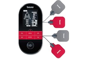 Beurer EM59 Digital 3-in-1 TENS Unit, EMS & Heat Therapy for Pain Relief & Massage, Muscle Stimulator with 2 Adjustable Channels, 64 Applications, Timer Function