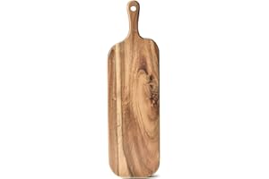 BILL.F Acacia Wood Cutting Board with Handle Small Size Long Wooden Charcuterie Board Paddle Cheese Board Serving Boards for 