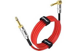 Penker Guitar Instrument Cable 10FT,Right Angle 1/4-Inch TS to Straight 1/4-Inch TS AMP Cord,Gold Plated 6.35mm Guitar Cord,3 Meter for Guitar Bass Keyboard Effector Microphone Mixer,PVC Red