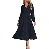 S. Adriana Women's Long Sleeve Flowy Maxi Dress Smocked Waist A-Line Casual Semi Formal Wedding Guest Dresses