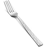 E-far Stainless Steel Dinner Forks Set of 12, Hammered Square Handle | 7.9Inch, Ideal for Home, Kitchen or Restaurant, Non-toxic, Mirror Polished, Dishwasher Safe
