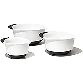 OXO Good Grips 3- Piece Plastic Mixing Bowl Set, 2500 ml,White/Black