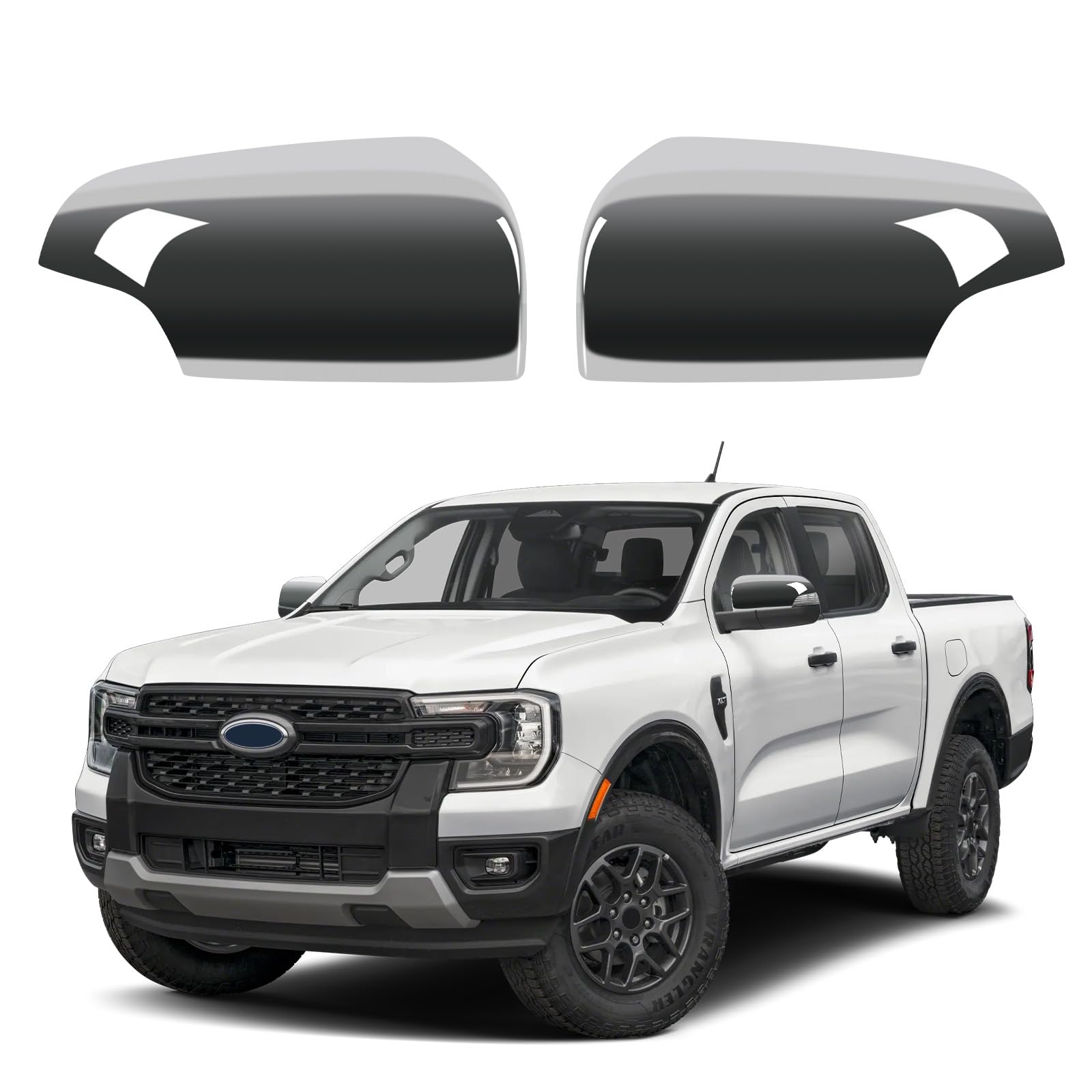 Photo 1 of 1 Pair Chrome Plated Side Mirror Cover Caps for Ford Ranger 2015-2022, Directly Replace Style, Not Sticker