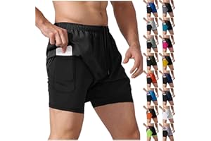Mens Swim Shorts 2 in 1 Running Shorts Quick Dry Gym Athletic Shorts with Liner Workout Short for Men with Zipper Back Pocket