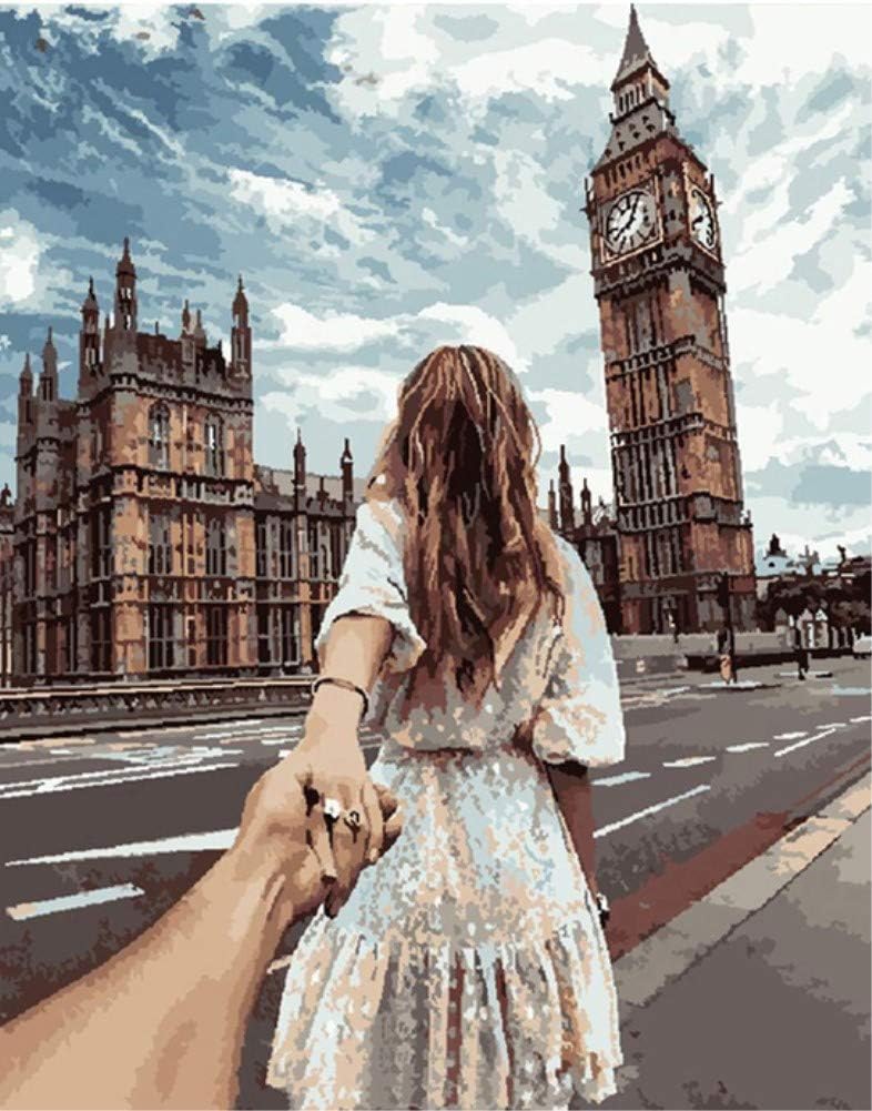 ABEUTY DIY Paint by Numbers for Adults Children Couple with Big Ben 16x20 inches Number Painting Art Therapy