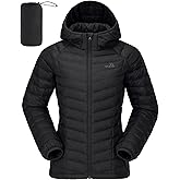 CAMELSPORTS Women's Down Jacket Hooded Winter Light Weight Short Puffer Coats Packable Warm Windproof Ladies Parka