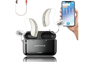 ARPTUR Bluetooth Hearing Aids for Seniors APP Control Rechargeable Noise Cancelling OTC Hearing Aids Wireless Music Stream Hand-free Phone Call (Gold +Red Clip)