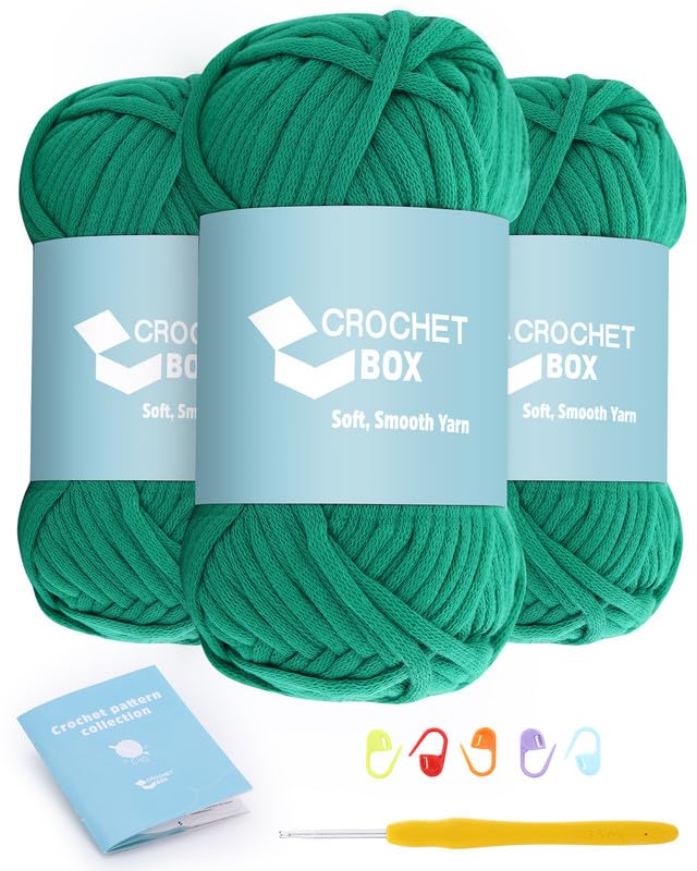 CROCHET BOX Crochet Yarn for Beginners: Forest Green #4 Medium Worsted Yarn, Easy Learn to Crochet, Classic Color, Include Hook, Pattern — image 1