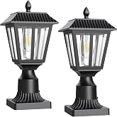 Greluna Solar Post Lamp Lights, 2 Pack 6000K Dusk to Dawn Solar Light with Pier Mount Base, Post Lights Outdoor Waterproof for Garden Yard Landscape Pole Pillar, Outside Decorative Lamp