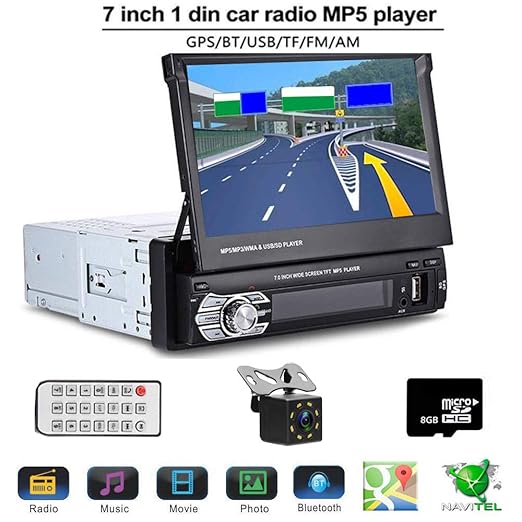 Podofo 7'Touchscreen 1DIN Auto MP5 Bluetooth Player Radio Stereo Head Unit GPS Sat NAV BT EU Karte + 8 IR CCD Mini Kamera für