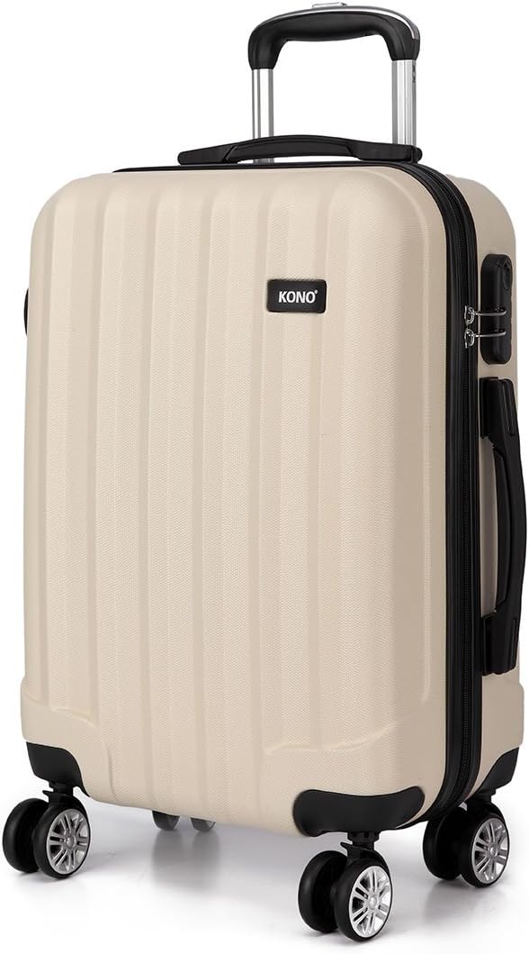 Kono Medium 24” Suitcase Light Weight ABS Hard Shell Travel Trolley Case 4 Spinner Wheels Classical Luggage (24", Beige)