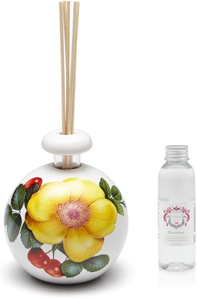 Viva Ceramic Sphere Diffuser Scented Rose and Cherry Flavors, Ceramic, with decoration, 13 x 9 x 10 cm, white