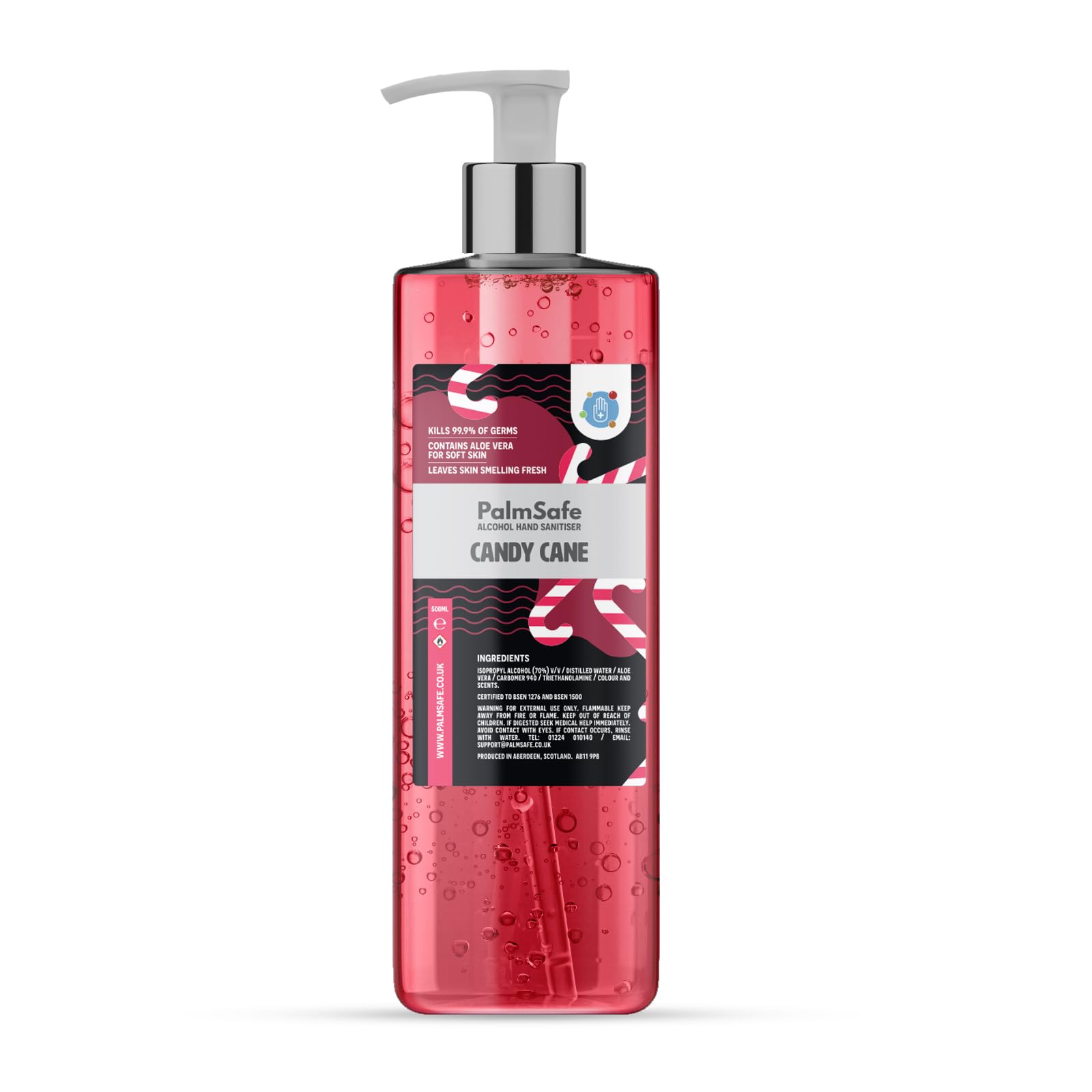 Palm Safe Candy Cane Alcohol Hand Sanitiser 500 ml Pump Bottle