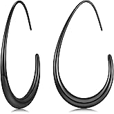 sovesi 14K Gold Plated Teardrop Hoop Earrings for Women, Lightweight Stainless Steel Oval Pull Through Gold Hoop Earrings for Women