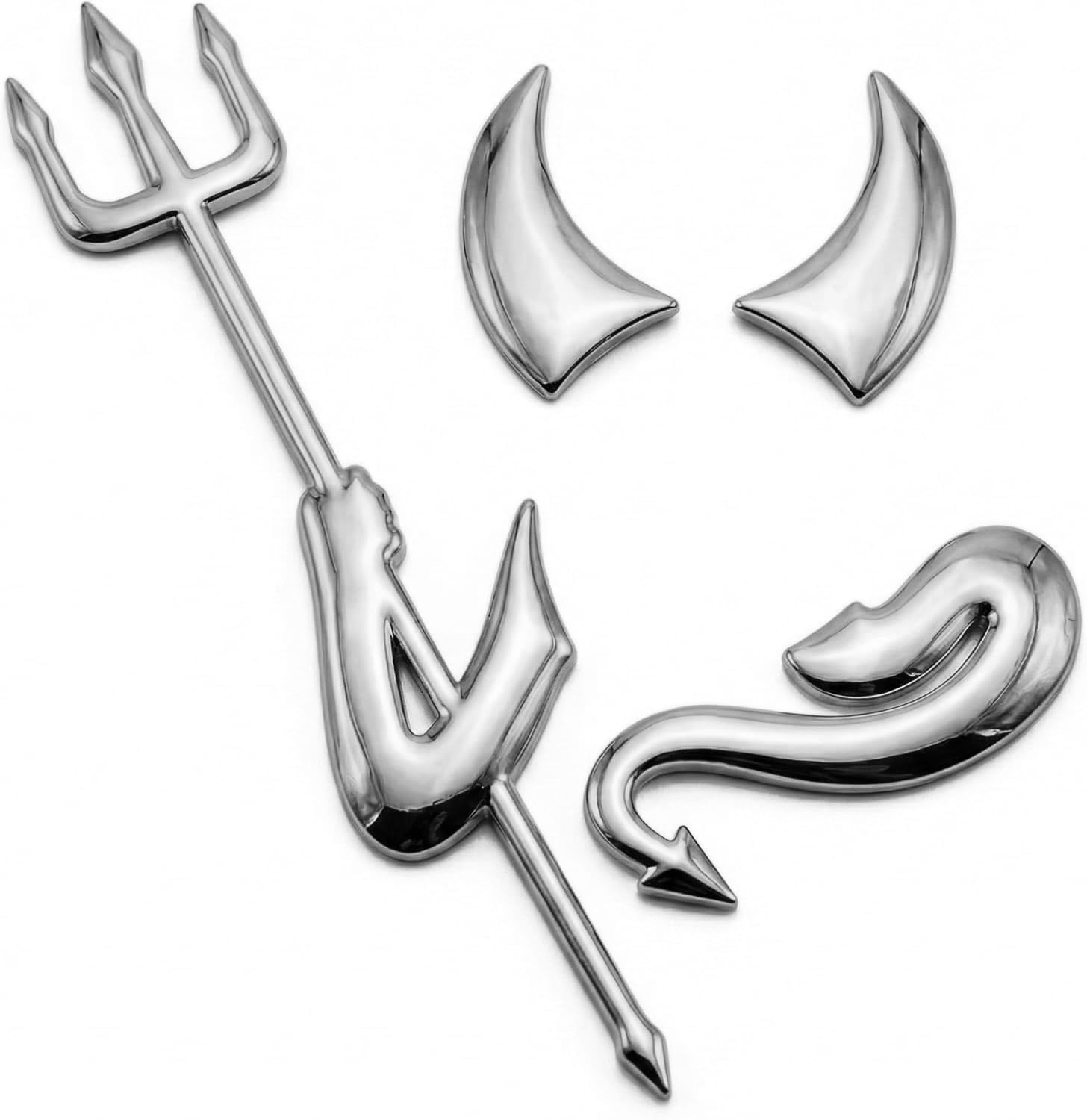Incutex 3D Devil Self-Adhesive Car Sticker, Auto Logo Car Badge Demon Theme, Vehicle Tuning, Silver