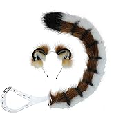 JUNBOON Handmade Faux Fur Tiger Ears Headband Long Tail Set for Halloween Cosplay Party Costume Accessories