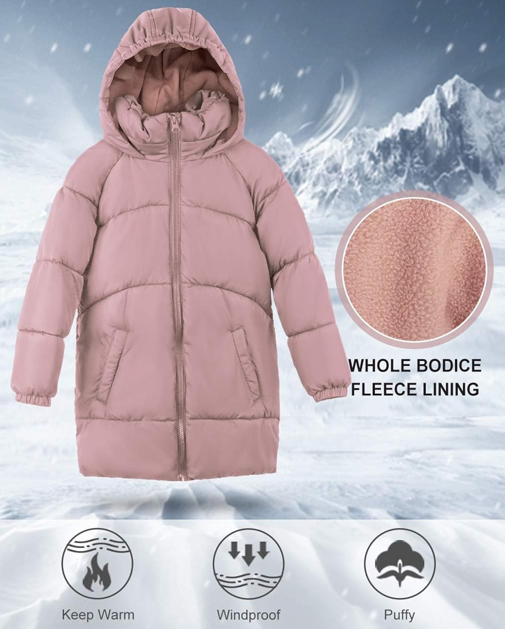 SOLOCOTE Girls Winter Coats Heavyweight Mediun Length Warm Jackets Down-Like Cotton Wadding Outwear 3-14Y: Clothing