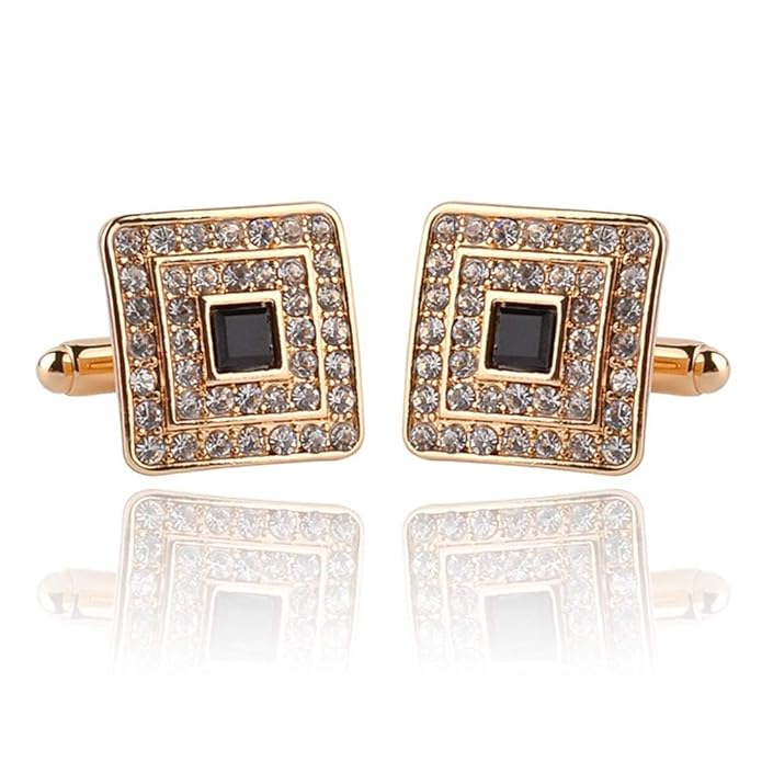 AILUOR Herren Schwarz Und Silber Gold Concentric Diamant-Freier Raum Kristallstaub-Manschettenknöpfe, Rauchen-Hemd Manschette