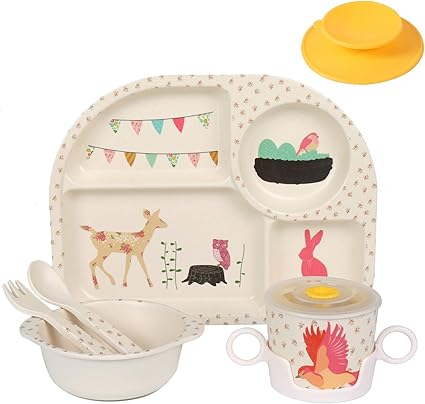 Amazon Shopwithgreen 離乳食食器セット 出産祝い 滑り止め 吸盤つき 竹製ベビー皿 茶碗 スプーン 赤ちゃん用 満一年子のプレゼント 割れない 安全 再利用でき 食洗機可 花柄 ベビー食器セット ベビー マタニティ 通販