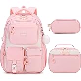 Scothen Backpack for Girls - Girls Backpack with Lunch Box & Pencil Pouch for Teen Kids, Laptop Backpack for Women, School Backpacks for Girl Elementary Middle High School Bookbag Daypack (Pink)