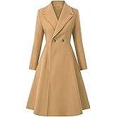 Sexyshine Women's Winter Double Breasted Trench Coat Notch Lapel Collar Wool Blend Pea Coat Swing A Line Long Overcoat