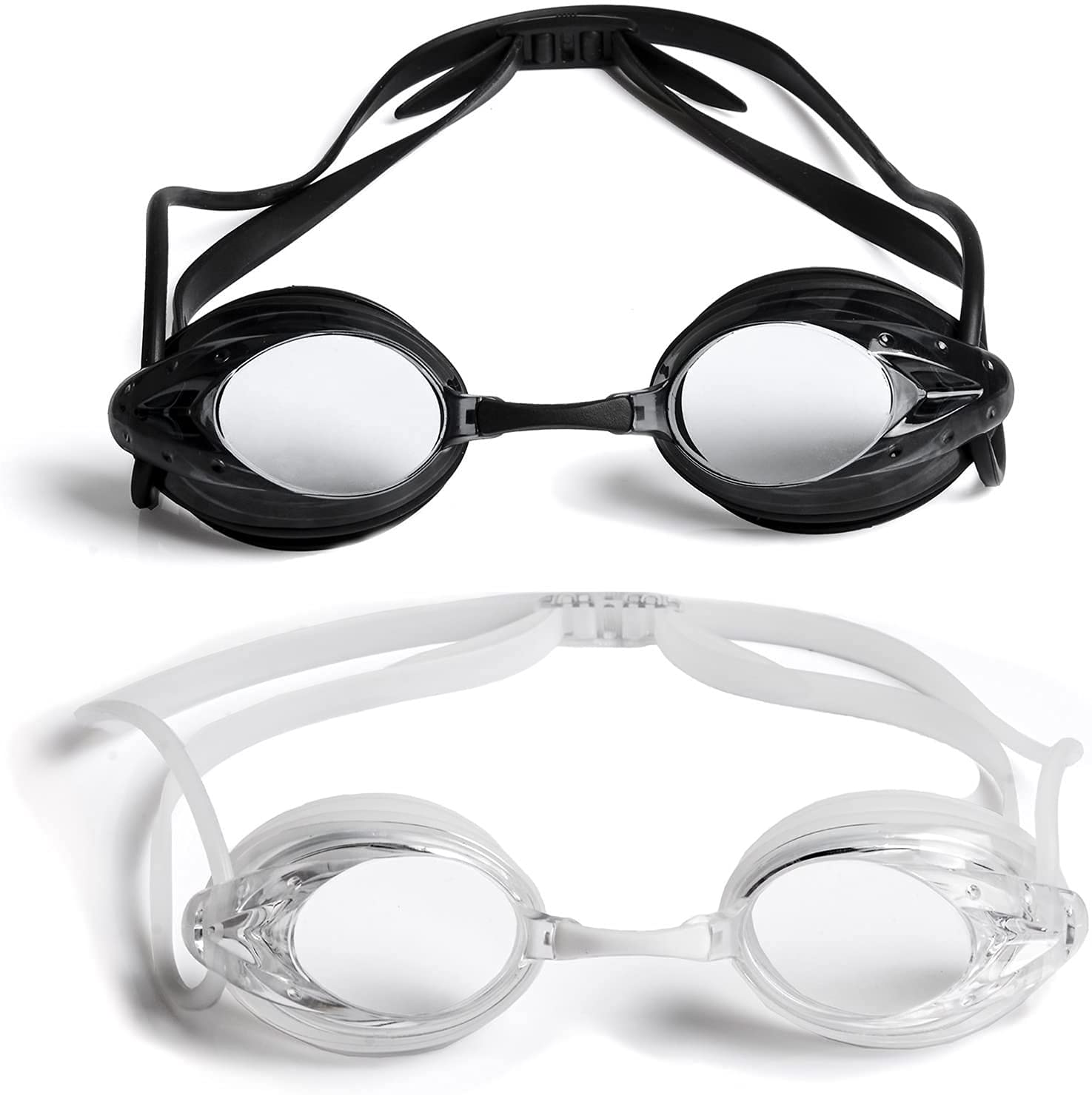 THE FRIENDLY SWEDE Swim Goggles in Cases (2-pack) with Interchangeable Nose Pieces (S/M/L) (Clear lens)
