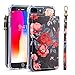 iPhone 7 Plus Wallet Case,iPhone 8 Plus Wallet Case,MISSCASE Premium PU Leather Card Holder Case with Strap,Zipper Pockets,Flower Pattern Cover for iPhone 7 Plus/8 Plus/6 Plus 5.5