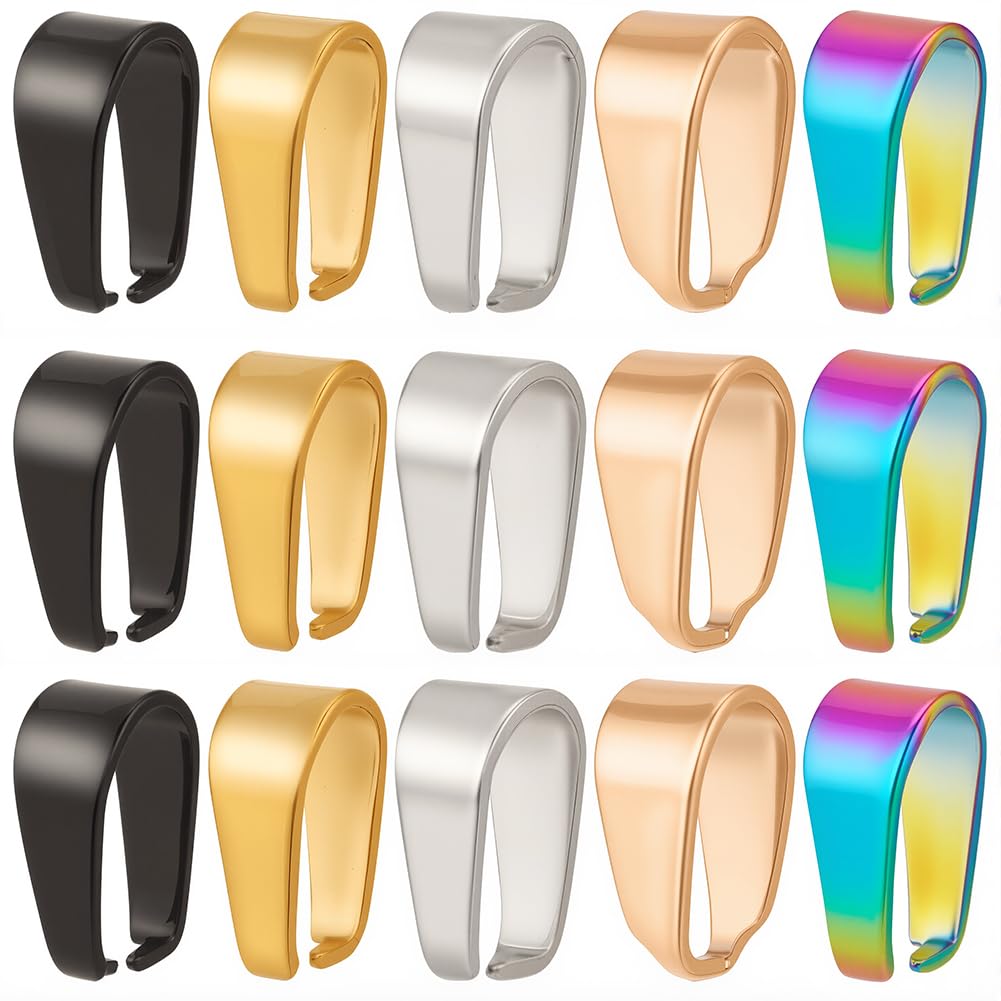 SUNNYCLUE 1 Box 50Pcs Stainless Steel Pinch Bails Rose Gold Silver Snap on Bails Pendant Bail Connectors 7x4x3mm Ice Pick Pinch Bail Open Clasp Bail Necklace Pinch Clasps for jewellery Making Supplies