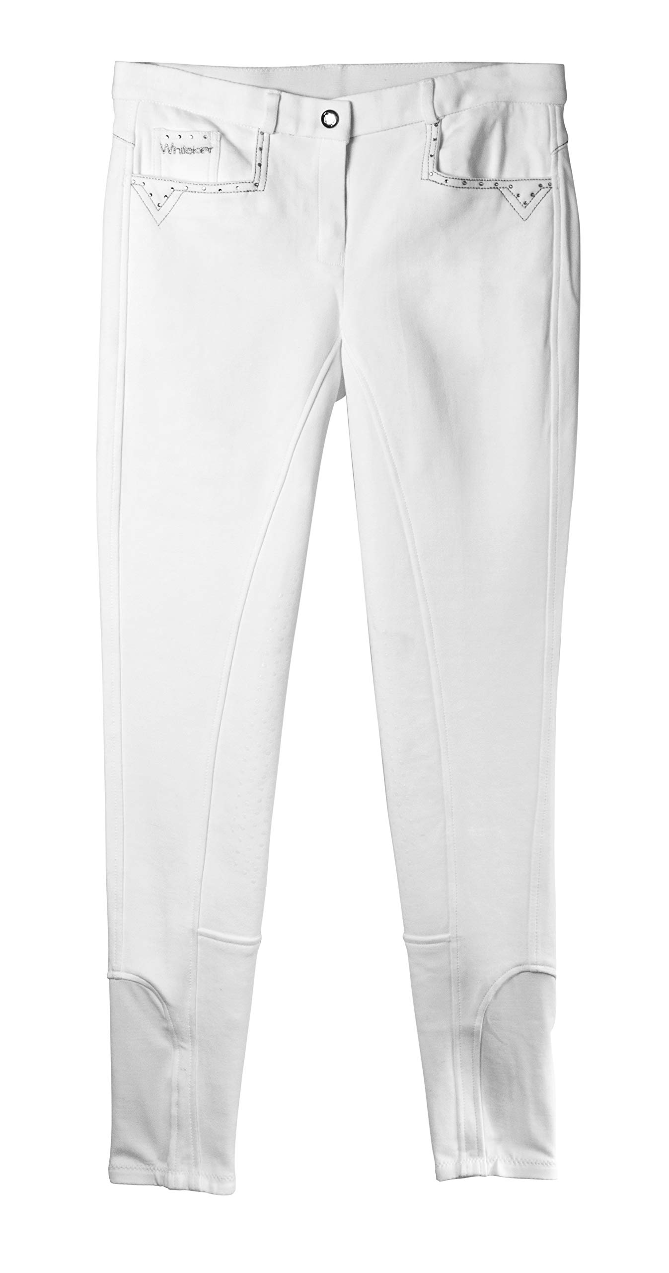 John Whitaker Children's Breeches with Silicone Knee Patches and Diamante Sparkle Details Kids Lycra Ankles (13-14) White