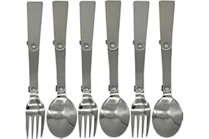 Maydahui 6PCS Foldable Spoon Fork Portable Camping Cutlery SUS 18/10（304） Stainless Steel Spork Multi-Functional Folding Frui