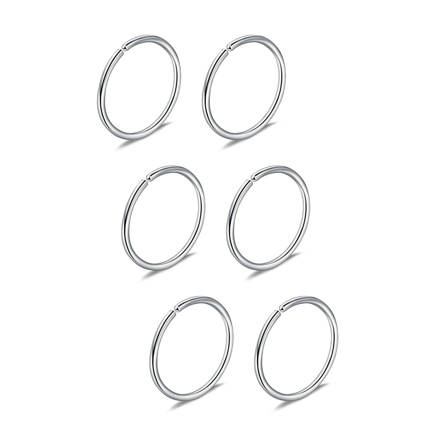 Briana Williams 6pcs Fake Nose Ring Hoop Septum Tragus Cartilage Earring Hoop Piercing 22G 20G 18G 16G 6/8/10/12mm Stainless Steel Faux Piercing Jewelry