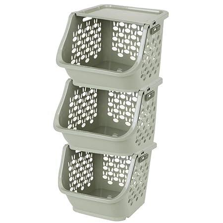 Likeluk 3er Set Plastik Stapelbare Aufbewahrungsboxen Obst und Gemüse Aufbewahrungsboxen mit Deckel für Küche