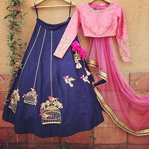 generic women's silk lehanga choli(dfsf2002 blue free size)