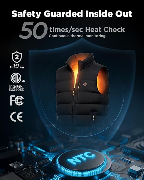 INOKRAFT MEN HEATED VEST WITH BATTERY PACK, LIGHTWEIGHT QUILTED VEST (CHARGER CABLE INCLUDED), BLACK, S