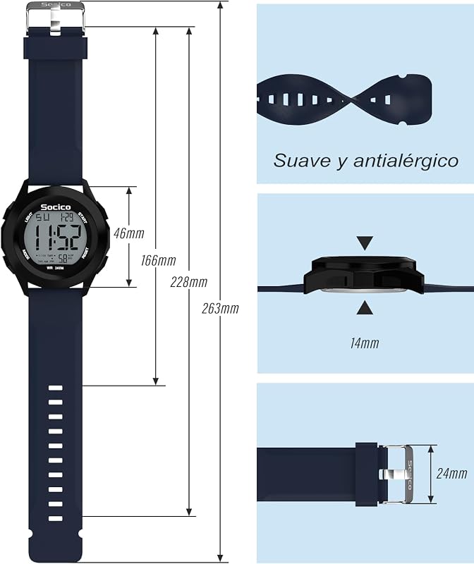 Reloj Digital para Hombre, Deportivo, Militar, Resistente al Agua, Cronógrafo para Hombre con Iluminación LED, Alarma y Fecha (Azul) — foto 3 de 7