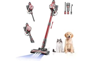 WLOTPO Cordless Vacuum Cleaner,Vacuum Cleaners for Home with Super Suction,Lightweight Stick Vacuum with 35 Mins Runtime,Rechargeable Cordless Vacuum for Carpet, Tile, Pet Hair, Hardwood Floors(Dark Red)