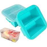 Silicone Freezer Tray with Lid 2 Pack Silicone Freezer Molds Ice Cube Tray Makes 4 Perfect 1 Cup Portions Soup Cubes Meal Prep Containers- Oven & Dishwasher Safe