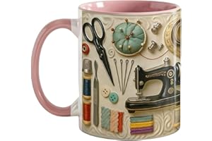 Perfect Gift for Creative Souls with Sewing Theme, Funny Ceramic Quilting Mug, Vintage Sewing Machine Coffee Cup, with Needle