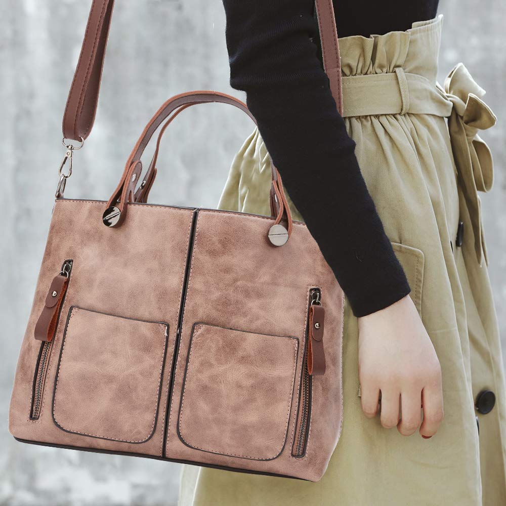 Women Bag Stylish Top-Handle Handbags Lady Fashion Big Purse Shoulder Crossbody Bags (Pink)