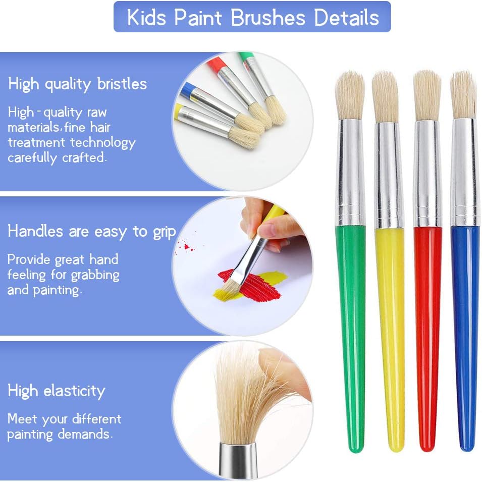 Kids Paint Brushes, 4 Pcs Childrens Paint Brushes Set Flat Tip Painting Brushes Starter Set including Handle and Hog Bristles - Image 4