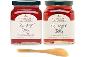 Red Pepper Jelly and Hot Pepper Jelly, 11.75 Ounce (Pack of 2) - with Make Your Day Spreader