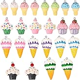 SUNNYCLUE 24Pcs 12 Styles Ice Cream Resin Charms Food Jewelry Charms with Iron Loops Opaque Colorful Assorted Cherry Cupcake Small Craft Pendants for Jewelry Making Necklaces Bracelets DIY Crafts