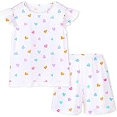 ICOSY Girls Pajamas for Kids Pajamas Toddler Girls 2 PCS Flutter Sleeve Top and Shorts Clothes Size 3-10